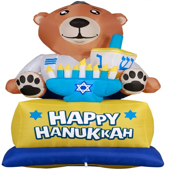 Giant Hanukkah Inflatable Bear - Yard Decor with Built-in Bulbs, Tie-Down Points, and Powerful Built in Fan {1}