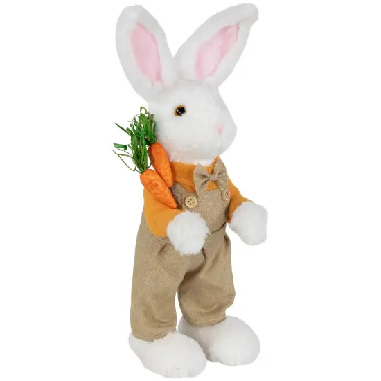 Northlight Plush Standing Boy Rabbit with Overalls Easter Figure - 15" - White and Tan {5}