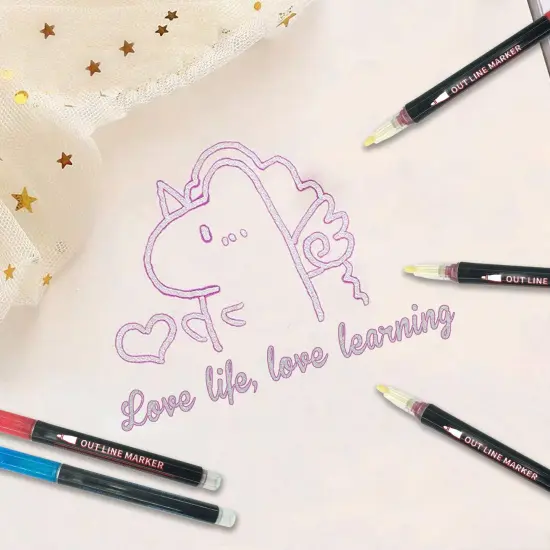 Whaline Double Line Outline Pens, 12 Colors Self-Outline Metallic Markers Glitter Writing Drawing Pens for Christmas Card Writing, Birthday Greeting, DIY Art Crafts, Scrap Booking {4}