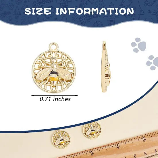 *10* 18mm Gold Flat Round Bee Charms {4}