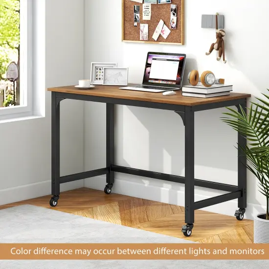 Costway48" Rolling Computer Desk Metal Frame PC Laptop Table Wood Top Study Workstation {6}