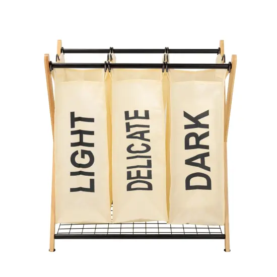 Oceanstar X-Frame Bamboo 3-Bag Laundry Sorter, White {3}