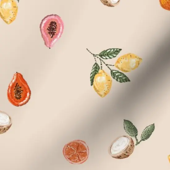 Various Fabrics by the Yard or Fat Quarter Little Fruit Small Scale Beige Tan Summer Floral Mango Dragon Papaya Custom Printed Fabric by Spoonflower {7}