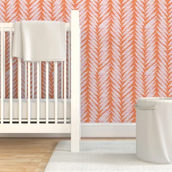 Pre-Pasted Wallpaper 2FT Wide Tropical Stripe Papaya Orange Cotton Candy Pink Summer Vacation Custom Pre-pasted Wallpaper by Spoonflower {7}