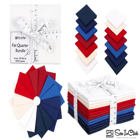Fat Quarter Bundle -100% Cotton | Pure Solids | Patriotic USA Flag colors | Red Blue Whitel Mix Colors | Quilting & Crafting Soft Fabric {4}