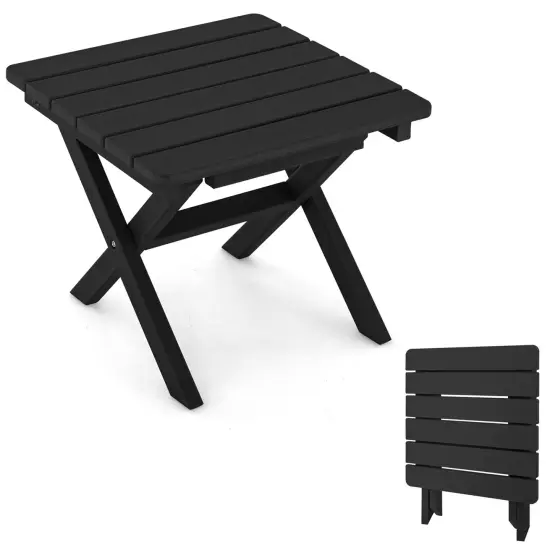 Costway Outdoor Folding Side Table Weather-Resistant HDPE Adirondack Table Black/Gray {7}