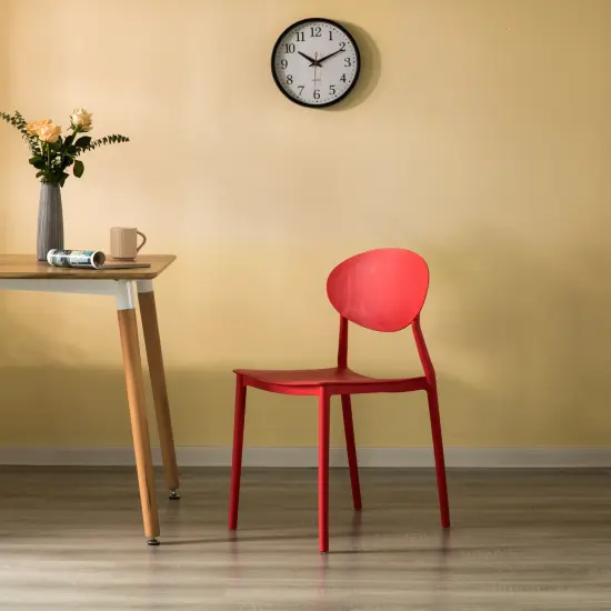Modern Plastic Outdoor Dining Chair with Open Oval Back Design Single Red {6}