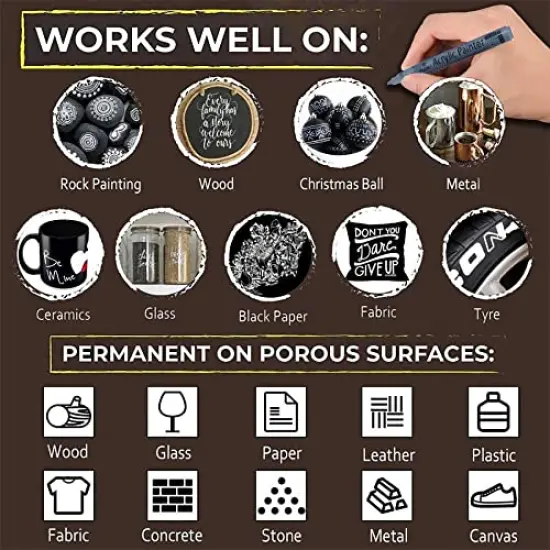 8 Pieces 0.7mm Acrylic Paint Pens Black & White & Gold & Silver, Paint Marker Extra Fine for Rock Painting, Stone, Ceramic, Glass, Wood, Blackboard, Fabric, Metal, Paper, Drawing, DIY Art {5}