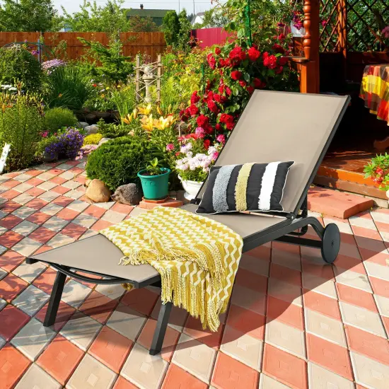 Aluminum Fabric Outdoor Patio Lounge Chair with Adjustable Reclining Brown {2}