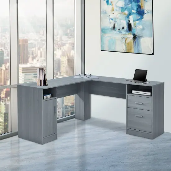 Techni Office Solutions 59.5" Gray Durable L-Shaped Computer Desk {6}