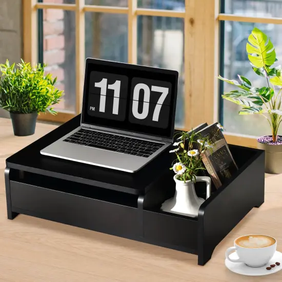 Compact Bay Window Makeup Dressing Table with Flip-Top Mirror Black {6}