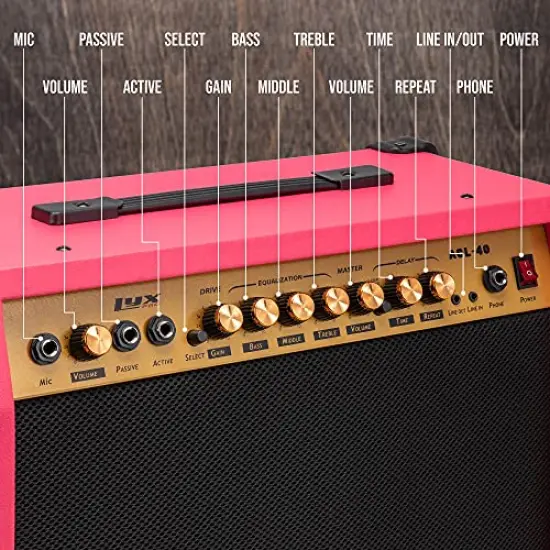 LyxPro Electric Guitar Amp, 40 Watt Portable Amplifier Pink {4}