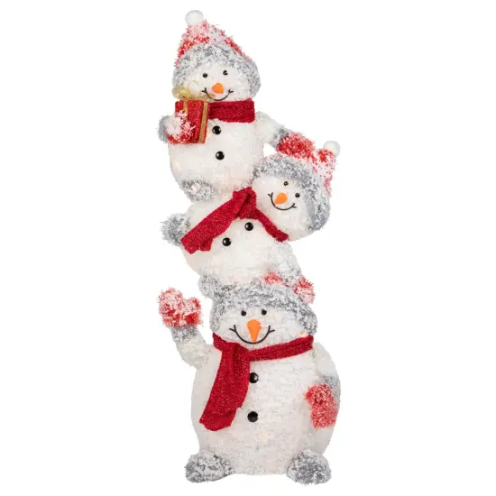 Northlight 42" Lighted Stacked Snowman Family Outdoor Christmas Decoraton White {1}