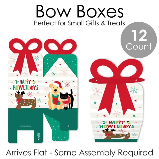 Big Dot of Happiness Christmas Pets - Square Favor Gift Boxes - Cats and Dogs Holiday Party Bow Boxes - Set of 12 {6}