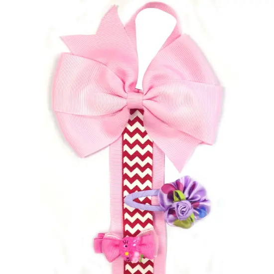 Wrapables Hair Clip and Hair Bow Holder, Pink Chevron {2}