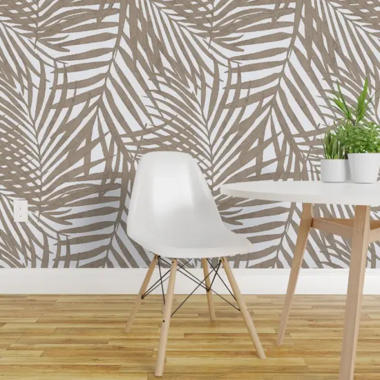 Peel & Stick Wallpaper 2FT Wide Tropical Palm Coastal Watercolor Summer Resort Beach Brown Tree Custom Removable Wallpaper by Spoonflower {1}