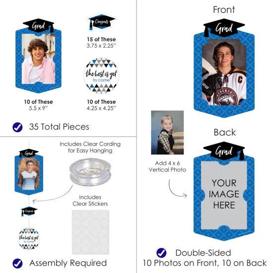 Big Dot of Happiness Blue Graduation Party Vertical Photo Garland 35 Pieces {4}