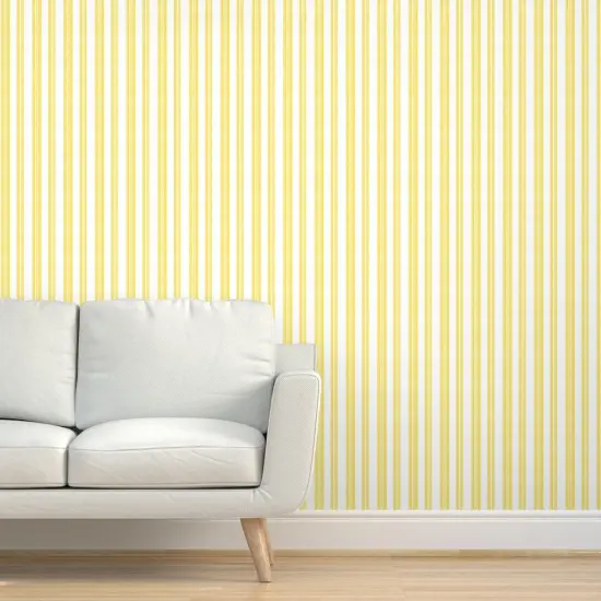 Pre-Pasted Wallpaper 2FT Wide Yellow Painted Stripe Contemporary Limon Modern Coastal Summer Sunny Happy Large Scale Custom Pre-pasted Wallpaper by Spoonflower {5}