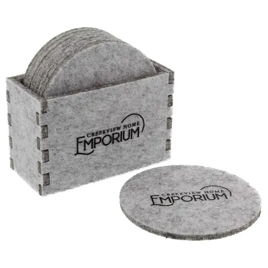 Creekview Home Emporium Drink Coasters with Holder - Gray Felt 8pc Coaster Set {1}