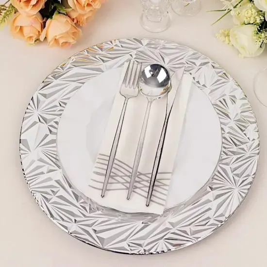 SILVER 6 Round 13" Metallic Rock Cut Acrylic CHARGER PLATES {4}