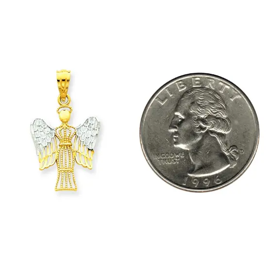 14K Two Tone Gold Angel Pendant Charm Religious Jewelry 25mm x 14mm {2}