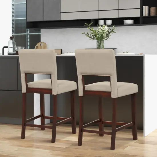 2 Piece Bar Chair Set with Hollowed Back and Rubber Wood Legs Beige {3}