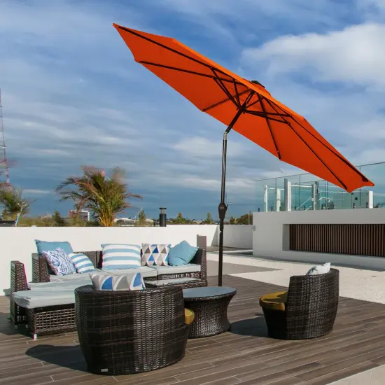Costway 10FT Patio Solar Umbrella LED Patio Market Steel Tilt W/Crank Outdoor OrangeBlue New {4}