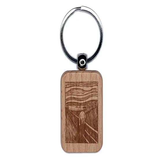 The Scream Art Painting Edvard Munch Engraved Wood Rectangle Keychain Tag Charm {1}