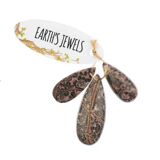 Earth's Jewels Semi-Precious Natural Leopard Jasper Teardrop Pendants, 3pcs {1}