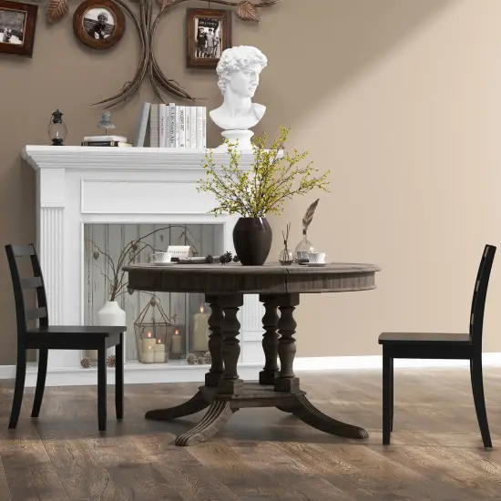 Set of 2 Wood Dining Chairs with Solid Rubber Wood Legs and Curved Backrest Black {1}