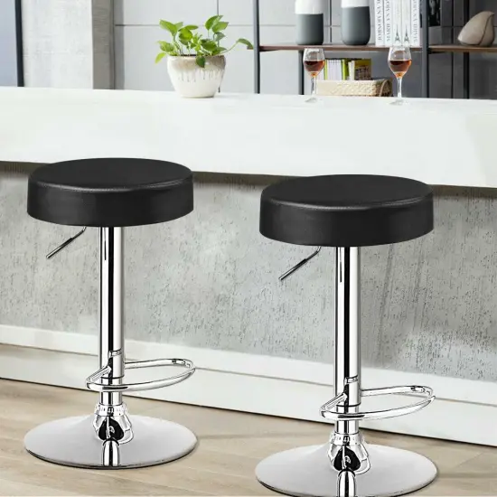Set of 2 Height Adjustable Swivel Round Bar Stool with Stainless Steel Chrome Base Perfect for Seating in Any Room Black {2}