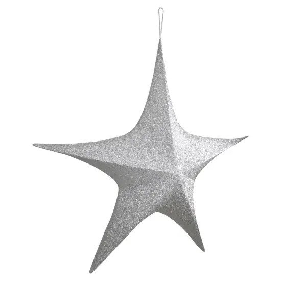 Northlight Foldable Tinsel Glitter Christmas Star Outdoor Decoration - 51" - Silver {4}