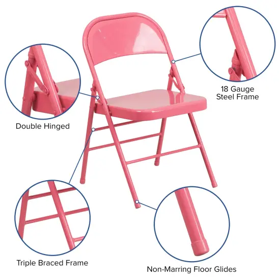 Emma and Oliver 4 Pack Colorful Metal Folding Chair Teen and Event Seating Bubblegum Pink {1}