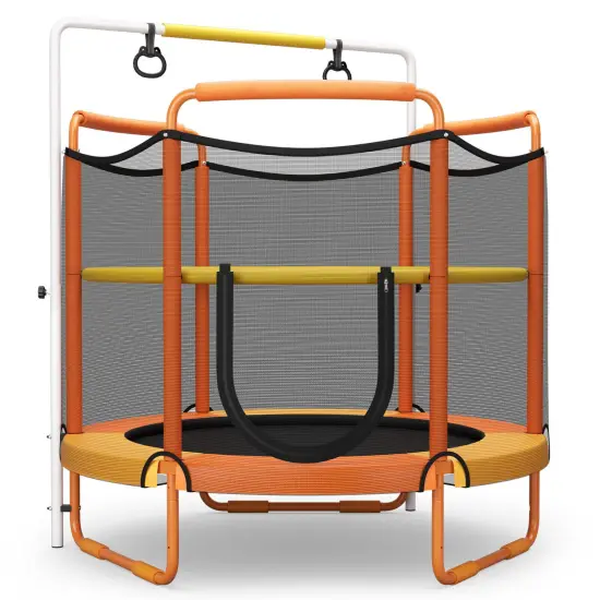 5 Feet Kids 3-in-1 Game Trampoline with Enclosure Net Spring Pad Orange {1}