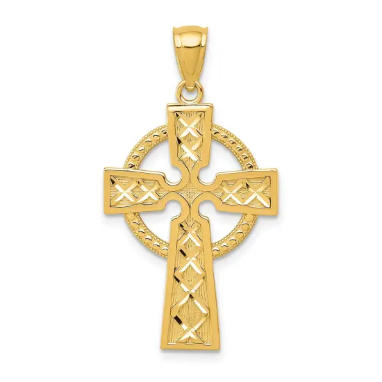 14K Gold Celtic Cross Pendant Charm Jewelry 32 x 18mm {1}