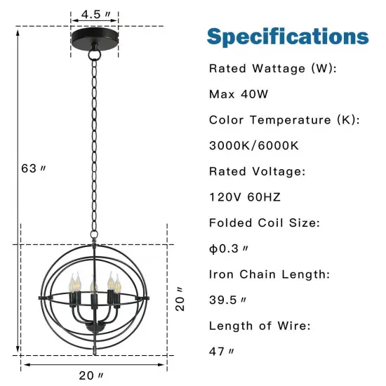 20 Inch 5 Lights Metal Chandelier with Pivoting Interlocking Rings {4}