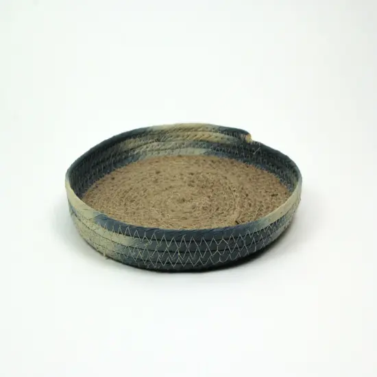 Blue Shibori Dyed Rope Serving Tray Decorative Woven Coffee Table Basket Decor {3}