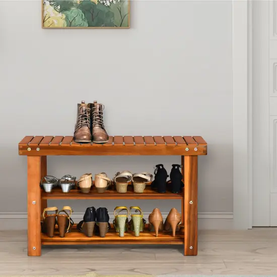 3-Tier Wood Shoe Rack Shoe Bench Freestanding Boots Organizer {2}
