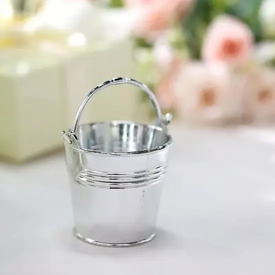 12 SILVER 2" Mini Pail Bucket Planter Wedding Party Favor GIFT HOLDERS {4}