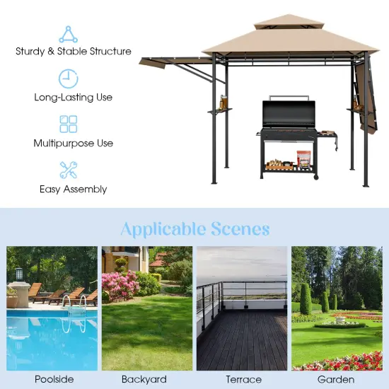 Patio BBQ Grill Gazebo Canopy with Dual Side Awnings {2}
