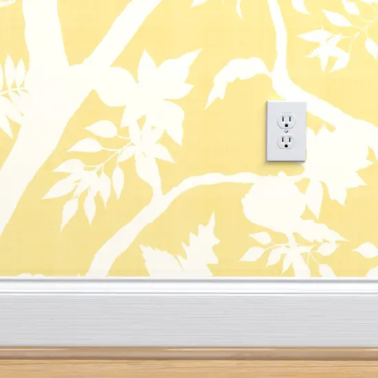 Peel & Stick Wallpaper 2FT Wide Chinoiserie Butter Yellow Cream Floral Flower Silhouette Timeless Grandmillenial Custom Removable Wallpaper by Spoonflower {4}