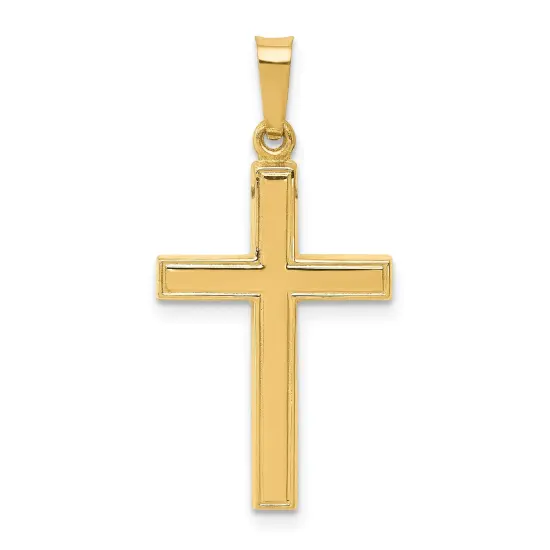 14K Yellow Gold Hollow Cross Pendant Charm Jewelry 28mm x 9mm {1}
