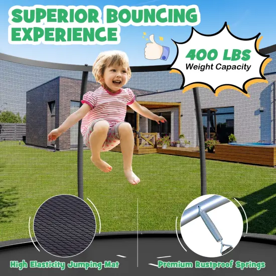 8 Feet ASTM Approved Recreational Trampoline with Ladder Black {5}
