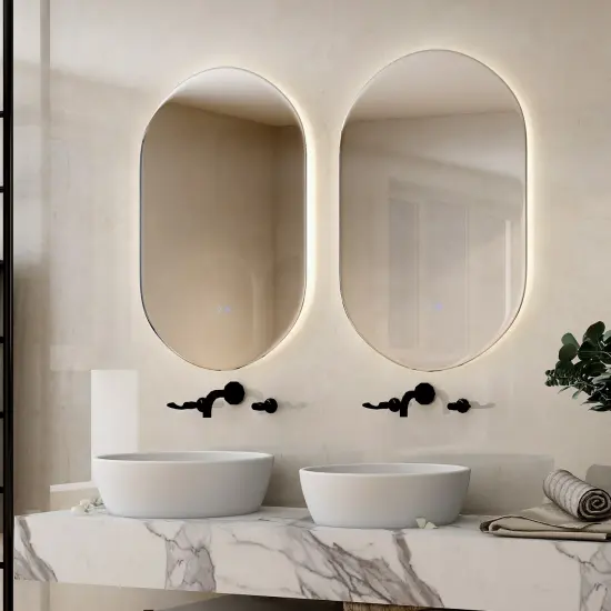 Costway 32'' x 20'' Oval Bathroom Wall Mirror Mounted Makeup Mirror with Lights & Anti-Fog {2}