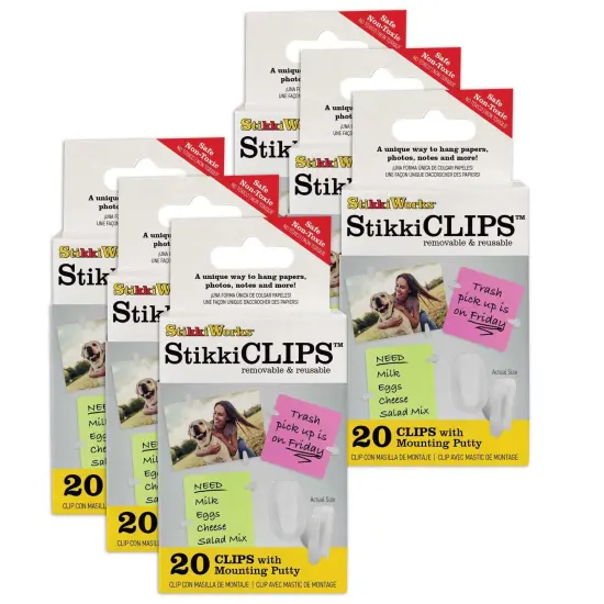 Stikki Clips with Mounting Putty, 20 Per Pack, 6 Packs {1}
