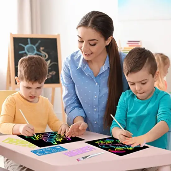 117 Pieces Rainbow Scratch Paper Kit: Magic Art Craft Stuff Supplies Black Drawing Pad for Age 3-12 Kids Children Girl Boy DIY Toy Activity Educational|Party Faver|Christmas Birthday Gifts {5}