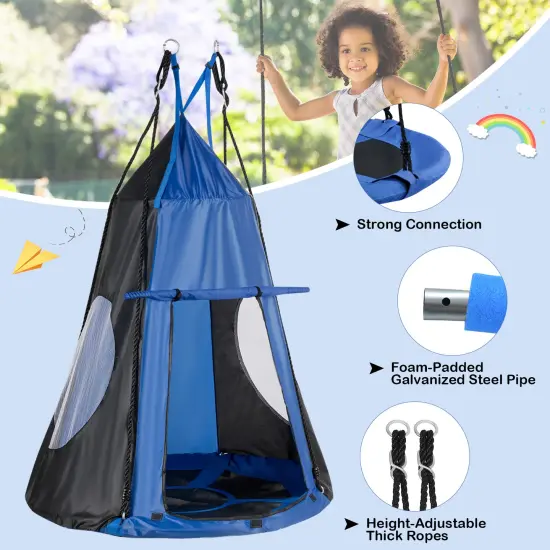 2-in-1 40 Inch Kids Hanging Chair Detachable Swing Tent Set Blue {4}