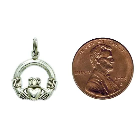 14K White Gold Claddagh Charm Irish Pendant Jewelry 20mm x 14mm {2}