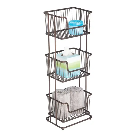 mDesign Tall Standing Bathroom Shelf Holder Rack - 3 Metal Wire Baskets {1}
