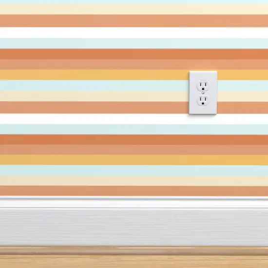 Peel & Stick Wallpaper 2FT Wide Orange Stripes Coastal Chic Beach House Retro Surfer West Cost Surf Ocean Horizontal Stripes. Custom Removable Wallpaper by Spoonflower {4}